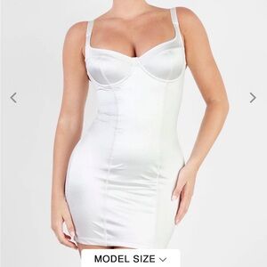 Popilush shapewear sculpting satin white bustier mini dress